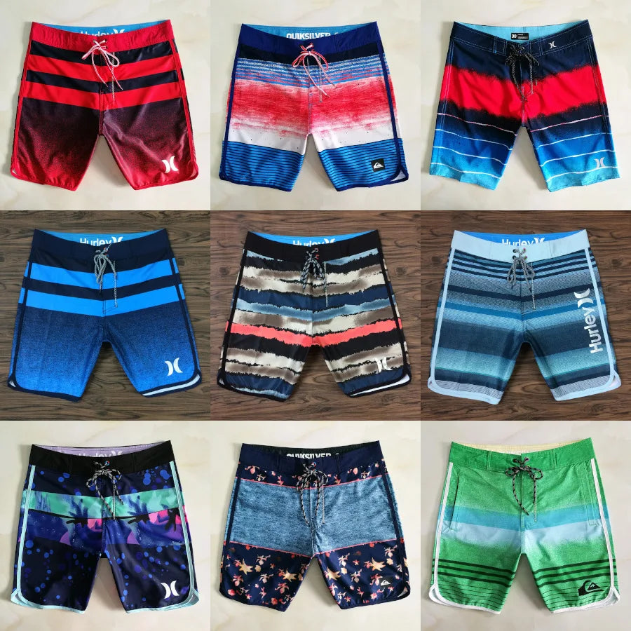 Elastic Quick Drying Fitness Training Muscle Men Beach Shorts Stripe Pattern Competition Surfing Printed Design Men